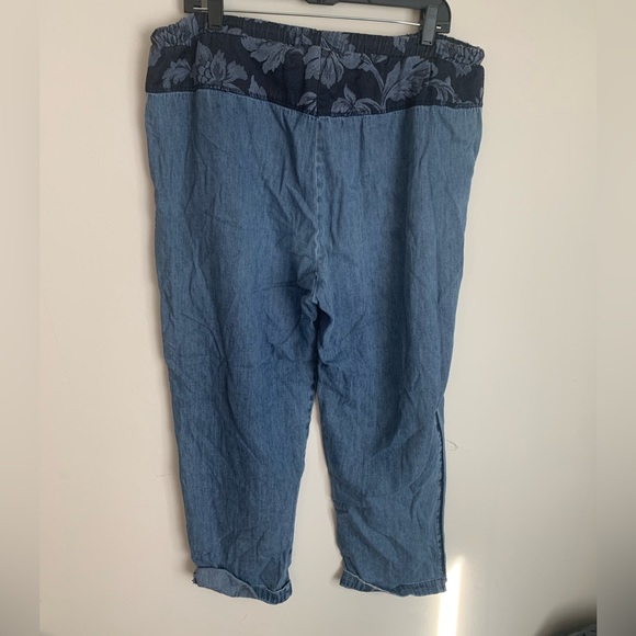 Floral Trim Drawstring Baggy Denim Pants Medium/Large - Picture 2 of 6